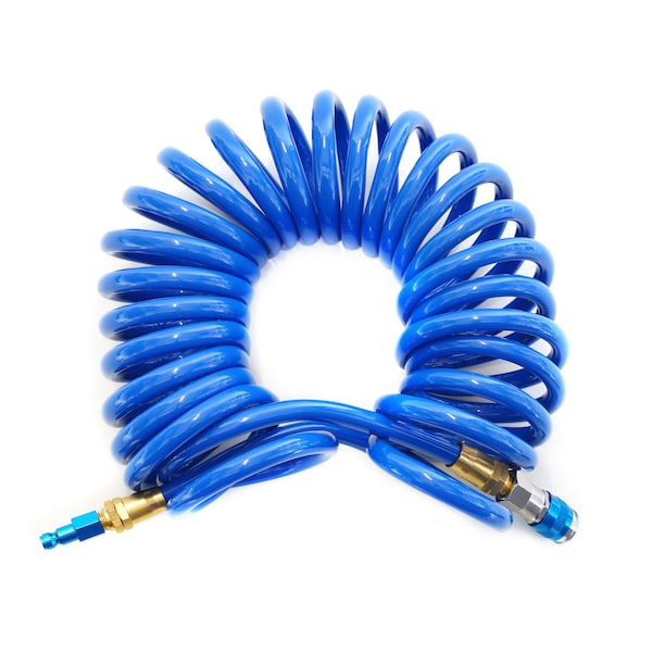 Steelman 25-Foot Coiled 3/8" ID Air Hose with Reusable 1/4" NPT Brass and Quick Connect Fittings 50041-WMQ-IND - main